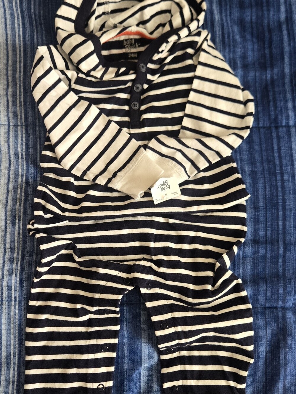 Baby Basics Striped Hooded One-Piece - Navy & White
